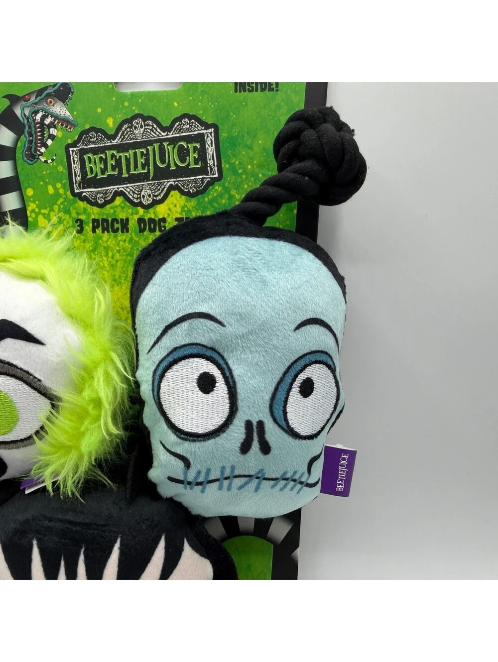 Beetlejuice Lydia Deetz Shrunken Head Guy 3 Pack Plush Squeaky Dog Toy Halloween